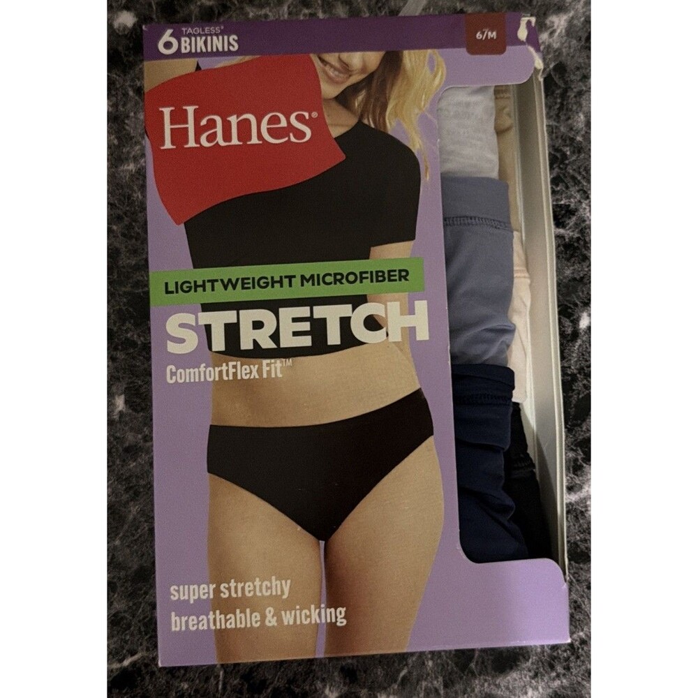 Hanes Tagless Bikinis Underwear Multicolor Microfiber Stretch Med 6 Panties